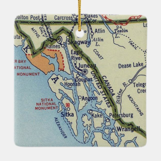 Juneau AK Vintage Map Ceramic Ornament (Back)
