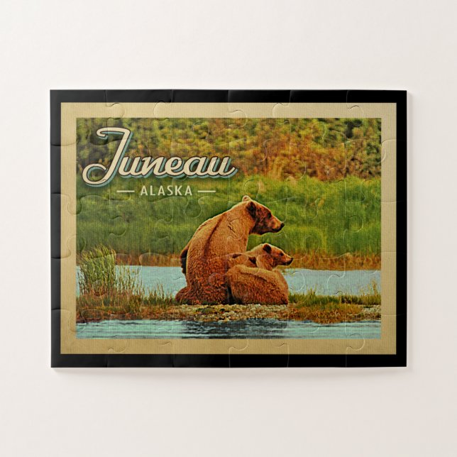 Juneau Alaska Bears Vintage Travel Jigsaw Puzzle (Horizontal)