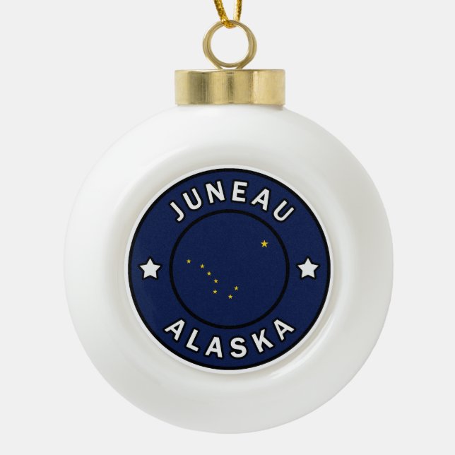 Juneau Alaska Ceramic Ball Christmas Ornament (Front)