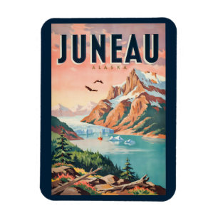 Juneau Alaska Glacier Illustration Travel Art Vint Magnet