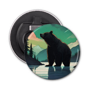 Juneau Alaska grizzly bear aurora northern lights Bottle Opener