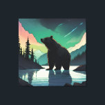 Juneau Alaska grizzly bear aurora northern lights Canvas Print<br><div class="desc">This Alaskan grizzly bear Tee Shirt is a great gift idea for residents, tourists, and visitors of this beautiful state. Featuring grizzly bears in Juneau Alaska glacier looking at the sky aurora northern lights surrounded by forest trees, mountains, and wild nature graphic. Perfect vacation travel souvenir t shirt for a...</div>