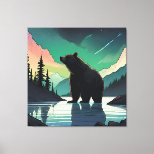 Juneau Alaska grizzly bear aurora northern lights Canvas Print