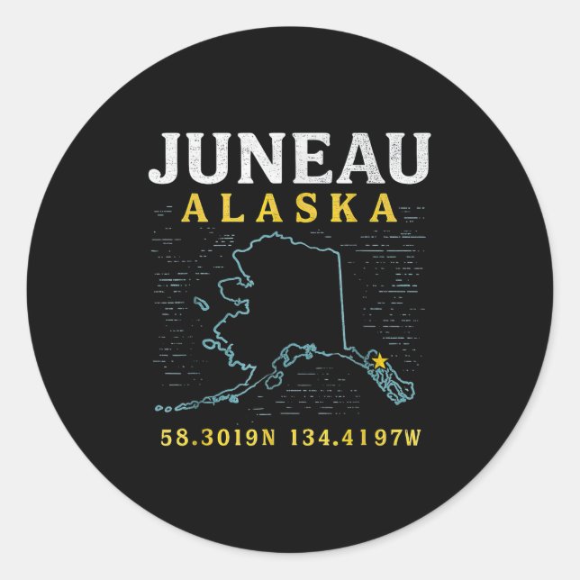 Juneau Alaska Map Coordinates, Travel  Classic Round Sticker (Front)