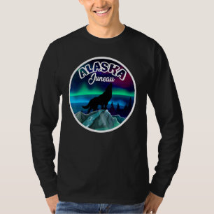 Juneau Alaska Northern Lights Wolf T-Shirt