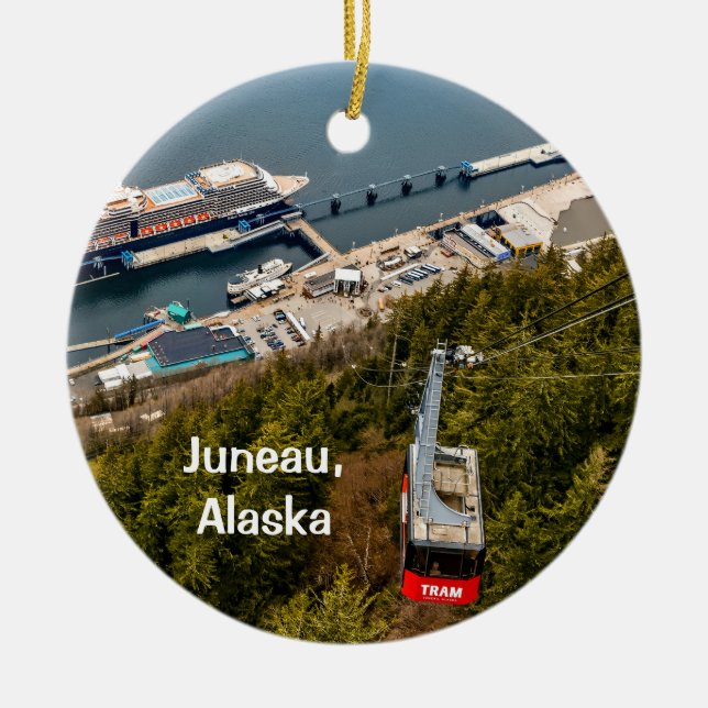 Juneau, Alaska, Tram & City, Ceramic Ornament (Front)