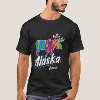Juneau Alaska Usa Colorful Moose Vacation T-Shirt