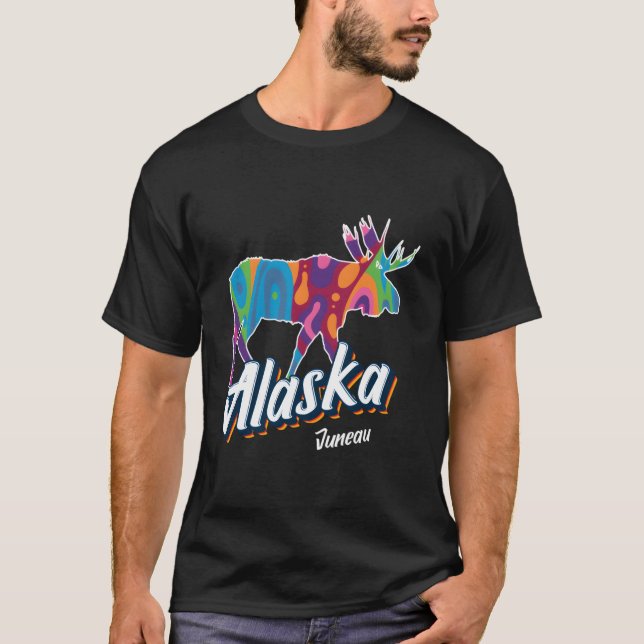 Juneau Alaska Usa Colorful Moose Vacation T-Shirt (Front)