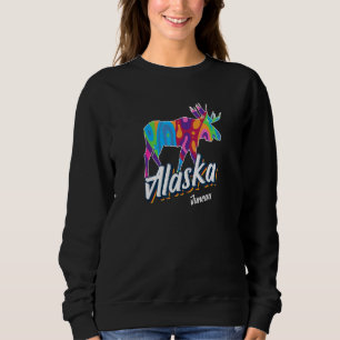 Juneau Alaska Usa Colourful Moose Art Vacation Sou Sweatshirt