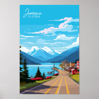 Juneau Alaska USA vintage travel illustration