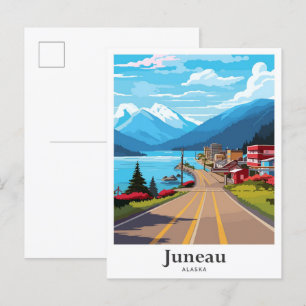 Juneau Alaska Vintage Travel Illustration Postcard