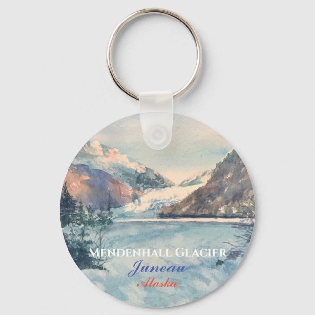 Juneau Alaska Watercolor Glacier Art Keychain (Front)