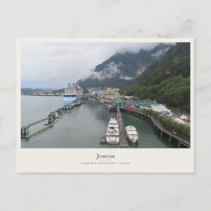 Juneau Cruise Harbour and Cloud-Wrapped Mountains Postcard
