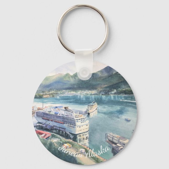 Juneau Cruise Port Watercolor Art Keychain (Front)