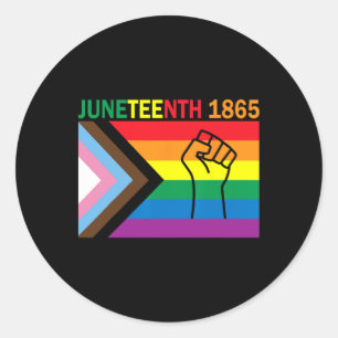 Juneteenth 1865 Fist Rainbow Flag Gay Pride Month Classic Round Sticker