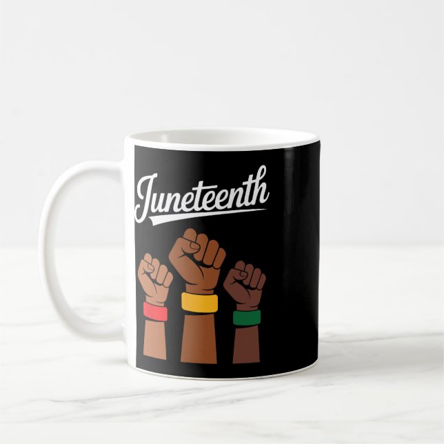 Juneteenth 1865 Raised Fists Black History  Coffee Mug (Left)