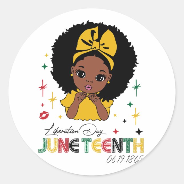 Juneteenth Afro Girl Black Woman Classic Round Sticker (Front)