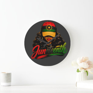 Juneteenth Black Afro Women Melanin Freedom 1865 Large Clock