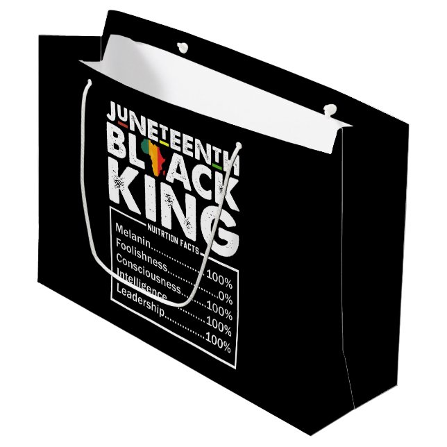 Juneteenth Black King Nutritional Facts Melanin  Large Gift Bag (Front Angled)