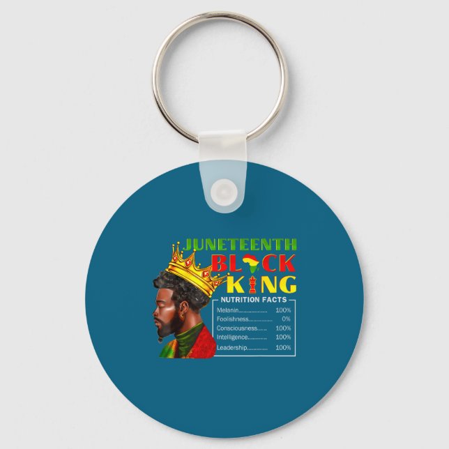 Juneteenth black king nutritional facts pride keychain (Front)