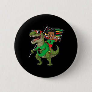 Juneteenth Black King Riding T Rex Dino Fun Boys K 2 Inch Round Button