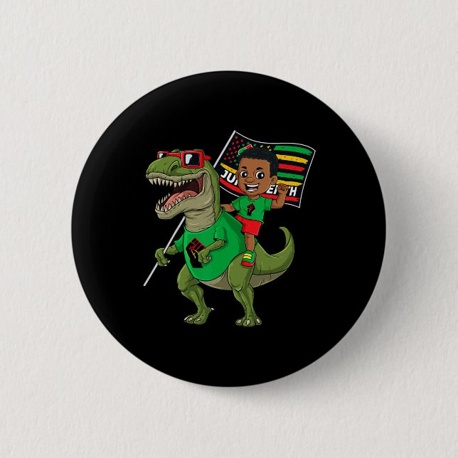 Juneteenth Black King Riding T Rex Dino Fun Boys K 2 Inch Round Button (Front)