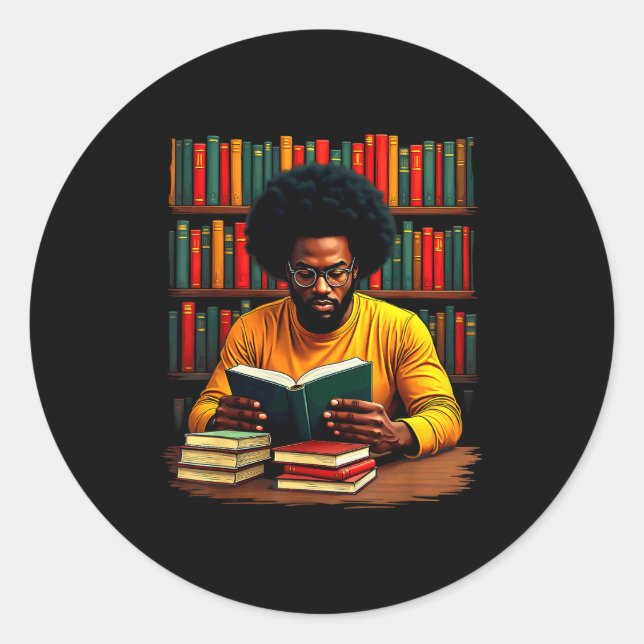 Juneteenth Black Man Reading Books  Classic Round Sticker (Front)