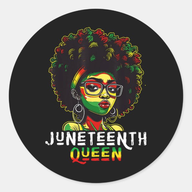 Juneteenth Black Melanin Queen Natural Afro Hair W Classic Round Sticker (Front)