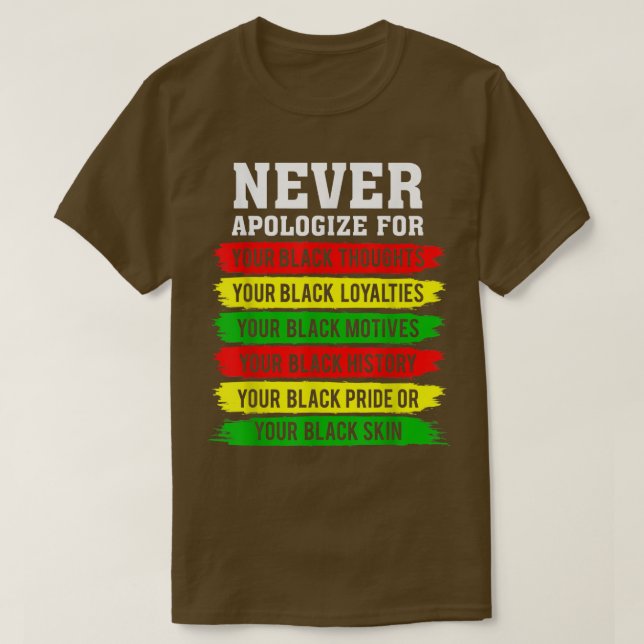 Juneteenth Black Pride Never Apologize For Your Bl T-Shirt (Design Front)