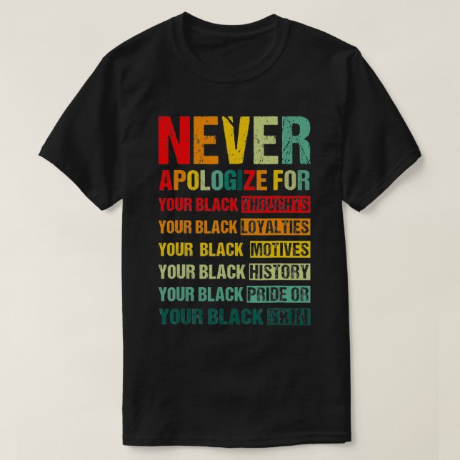 Juneteenth Black Pride Never Apologize For Your Bl T-Shirt (Design Front)