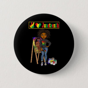 Juneteenth Black Women Melanin Peace Love Juneteen 2 Inch Round Button