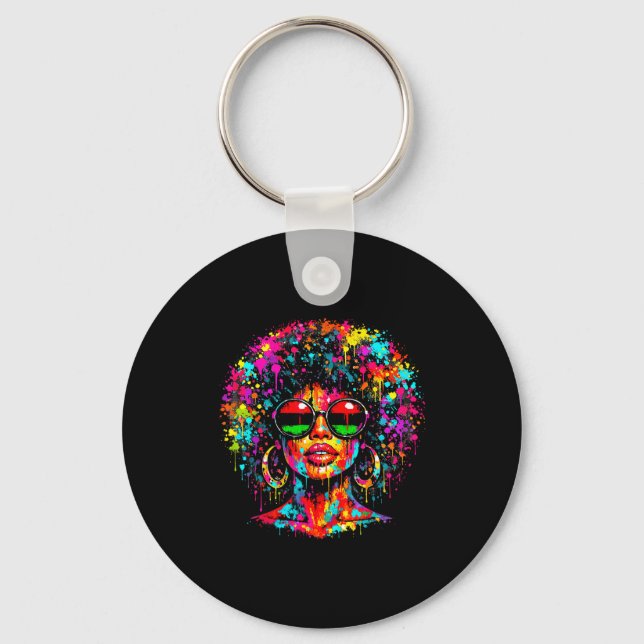 Juneteenth black womens queen dripping afro keychain (Front)