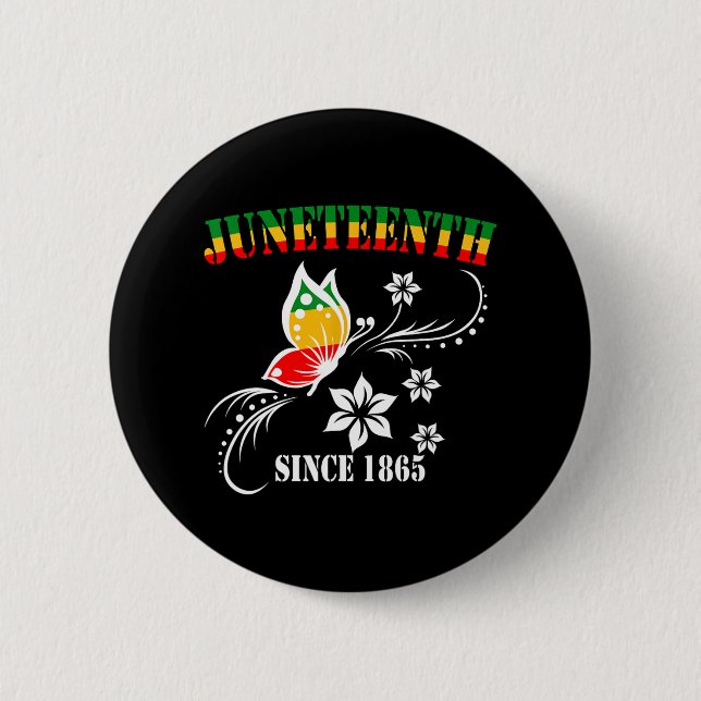 Juneteenth Butterfly Flag Celebrate Black Freedom  2 Inch Round Button (Front)