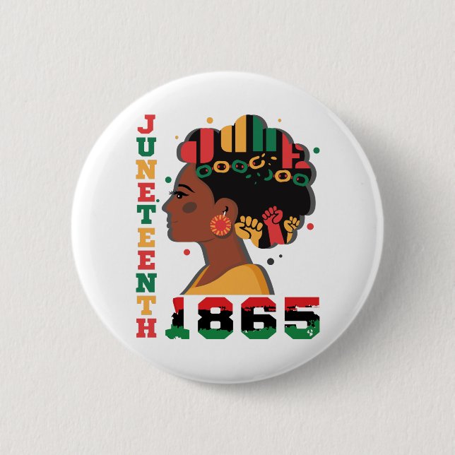 Juneteenth Celebrating 1865 Black African Women 2 Inch Round Button (Front)