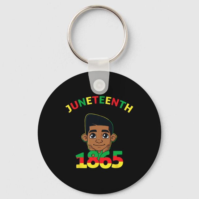Juneteenth Celebrating 1865 Cool Brown Skin King B Keychain (Front)