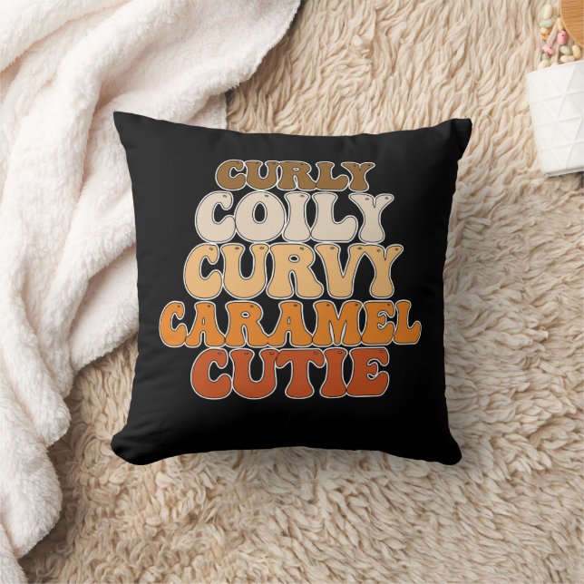 Juneteenth Curly Coily Curvy Caramel Cutie Throw Pillow (Blanket)