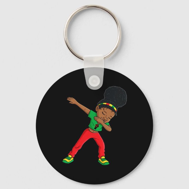 Juneteenth Dabbing Black Princess Cute Brown Skin  Keychain (Front)