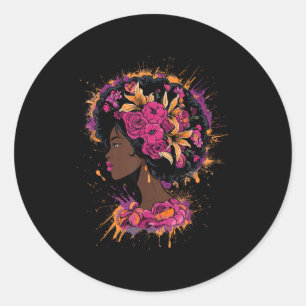 Juneteenth flower afro art empowerment women's classic round sticker