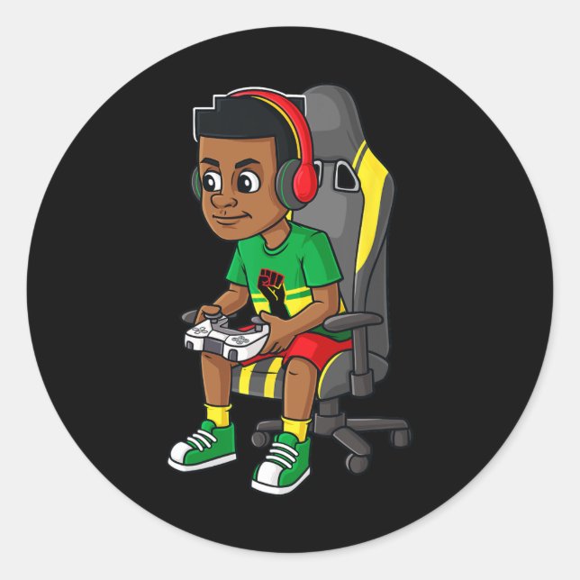 Juneteenth Gamer Fun Boys Kids Teens Gaming  Classic Round Sticker (Front)