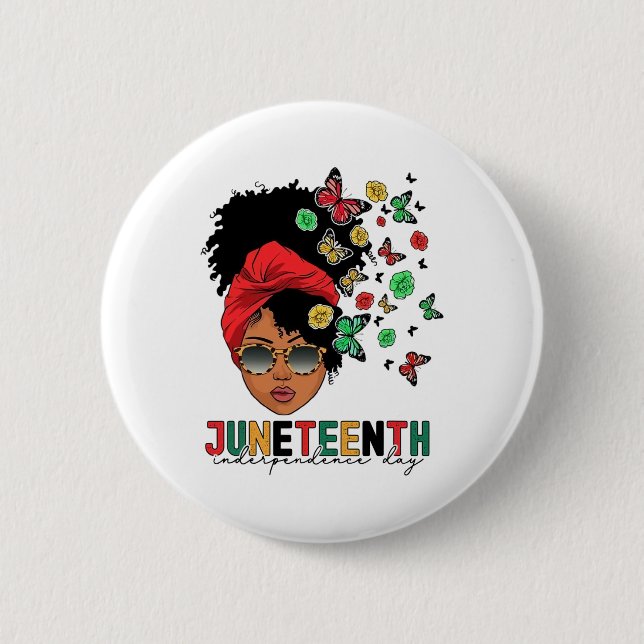 Juneteenth History Freedom Butterfly Melanie Black 2 Inch Round Button (Front)