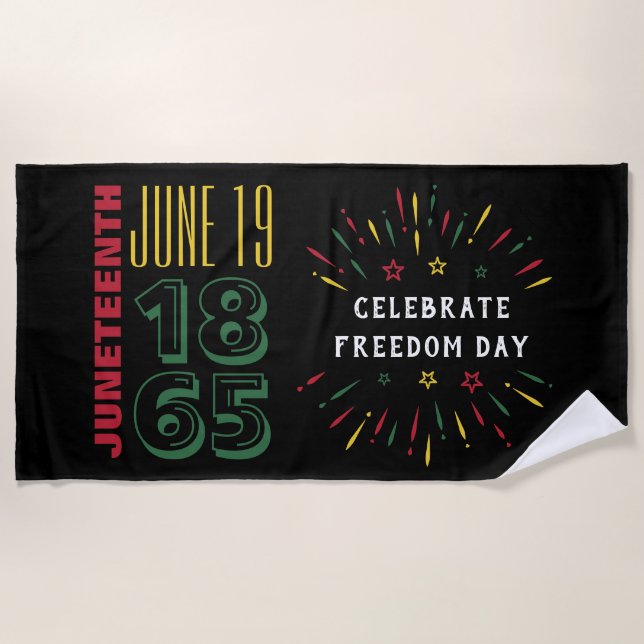 Juneteenth June 19 1865 Black History Fireworks Beach Towel (Front)