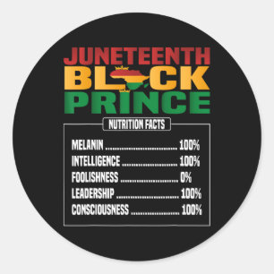 Juneteenth Kids Black Prince Nutritional Facts Fre Classic Round Sticker