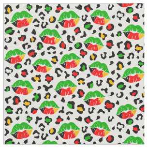 Juneteenth Lips Kisses Leopard Spots Pattern  Fabric