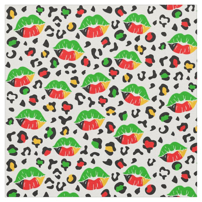 Juneteenth Lips Kisses Leopard Spots Pattern  Fabric (Close Up)