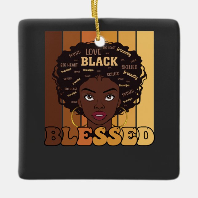 Juneteenth Melanin Black African American Girl Ceramic Ornament (Front)