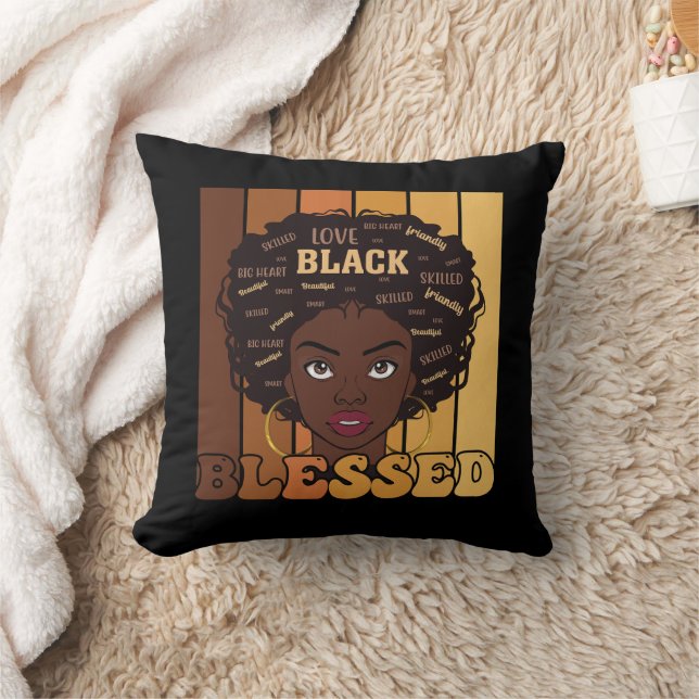 Juneteenth Melanin Black African American Girl Throw Pillow (Blanket)