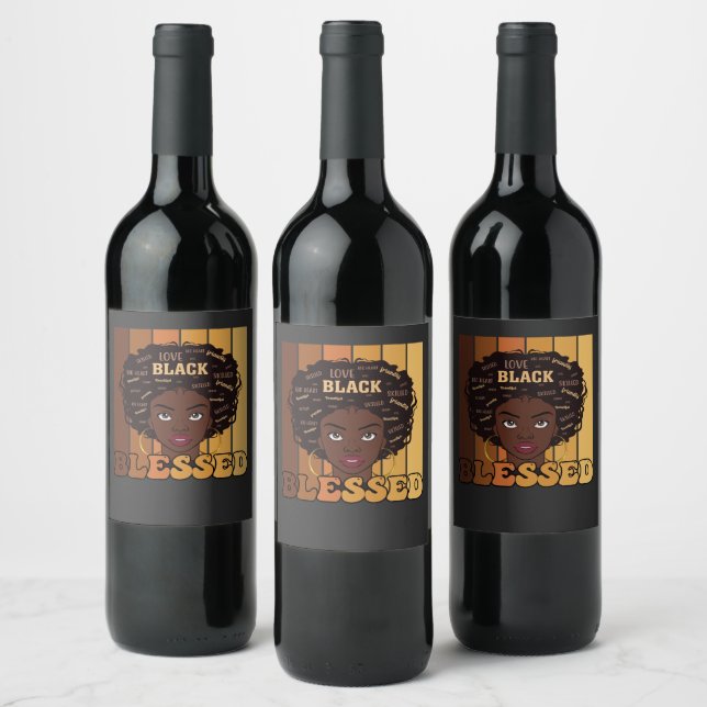 Juneteenth Melanin Black African American Girl Wine Label (Bottles)