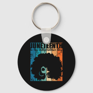 Juneteenth My Independence Day Retro Afro Women Me Keychain