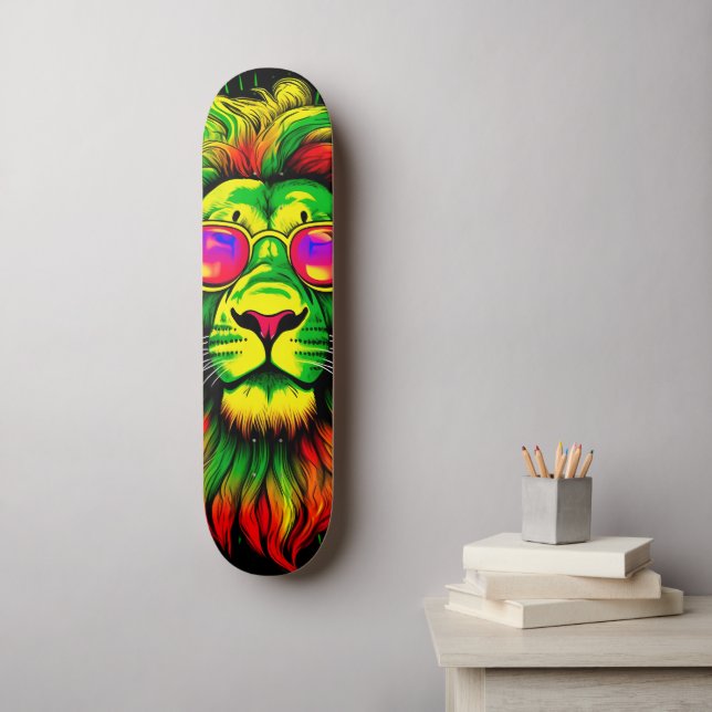 Juneteenth Neon Rasta Lion Head  Skateboard (Wall Art)