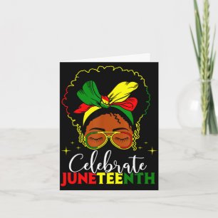 Juneteenth pride black african women messy bun eye card